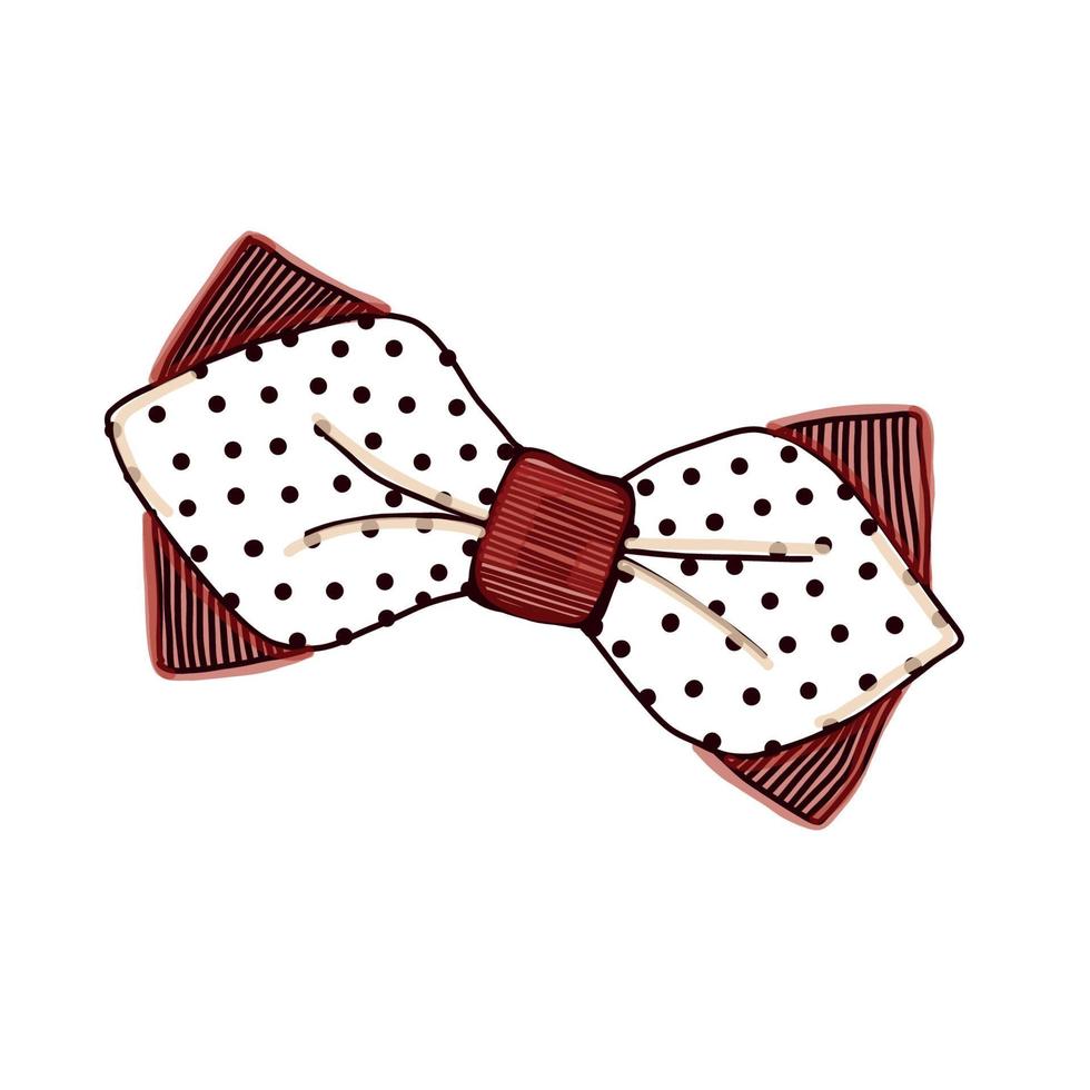 Cloth. Men's brown bow tie with white polka dots. Vector drawing on a white background. For decor, creativity, printing on fabric and paper.