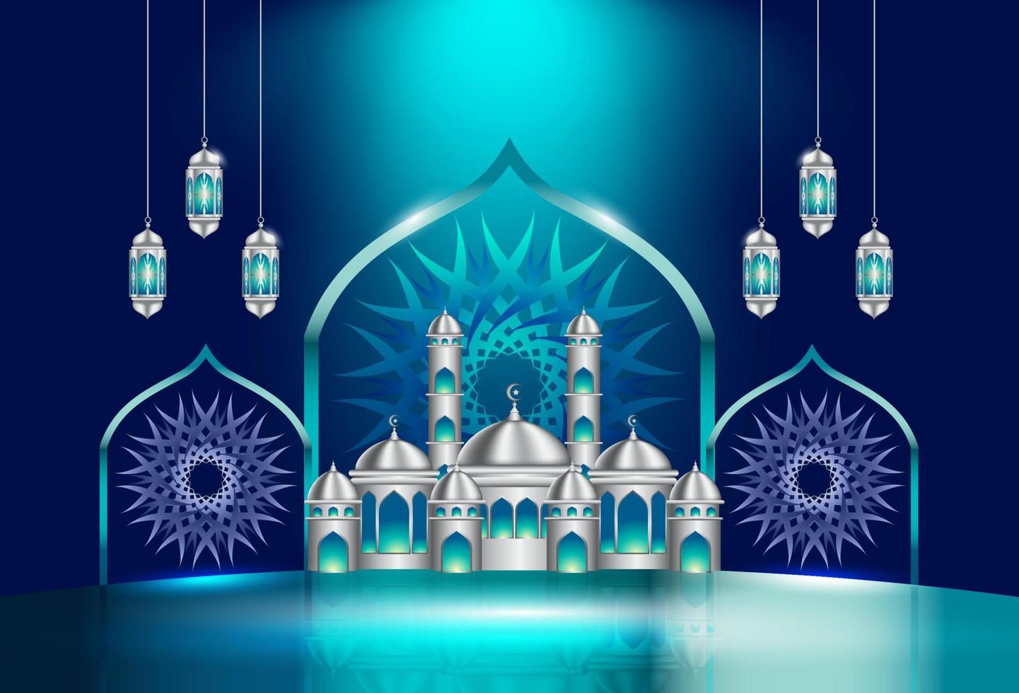 islámico fiesta celebracion antecedentes diseñado con ilustración de mezquita. antecedentes adecuado para ramadán, eid al-fitr o hari raya. vector