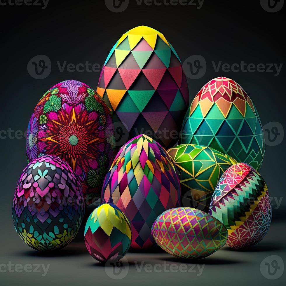 Holiday Easter eggs background Colorful Festive Easter Abstractly Decorated Eggs. AI Generated photo