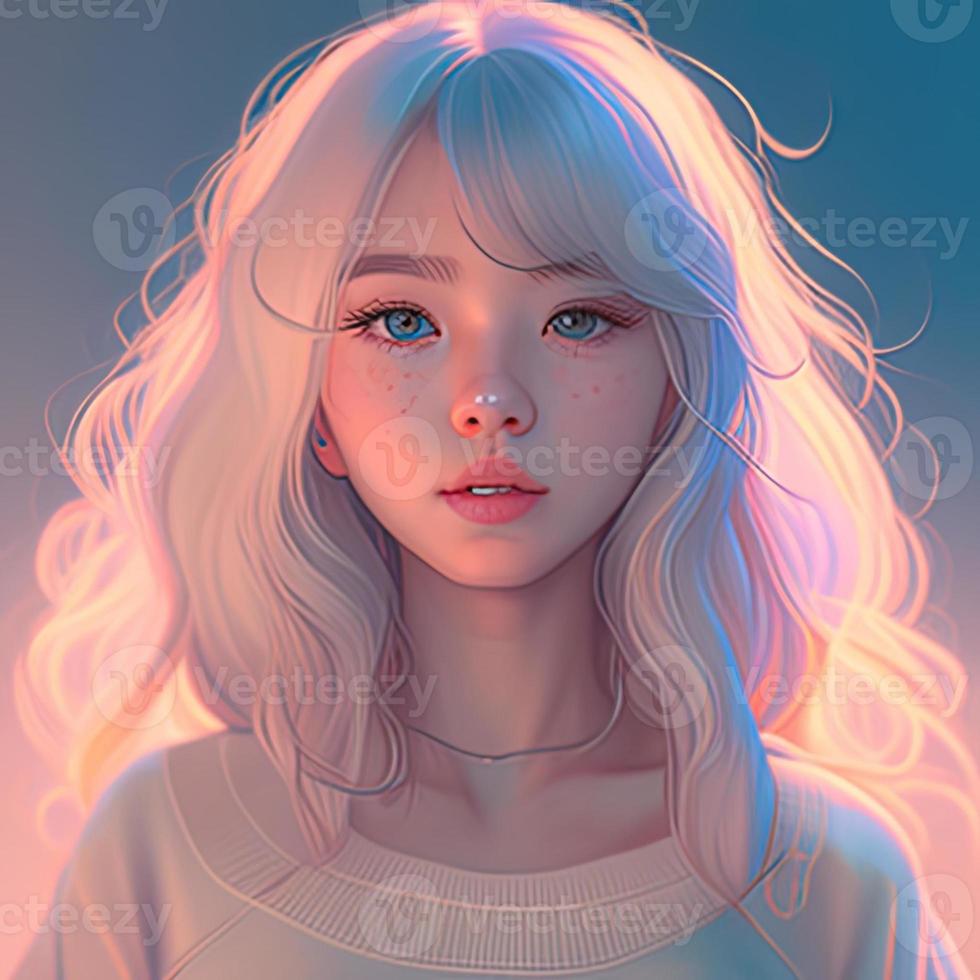 Asian blonde girl anime avatar. Ai art photo