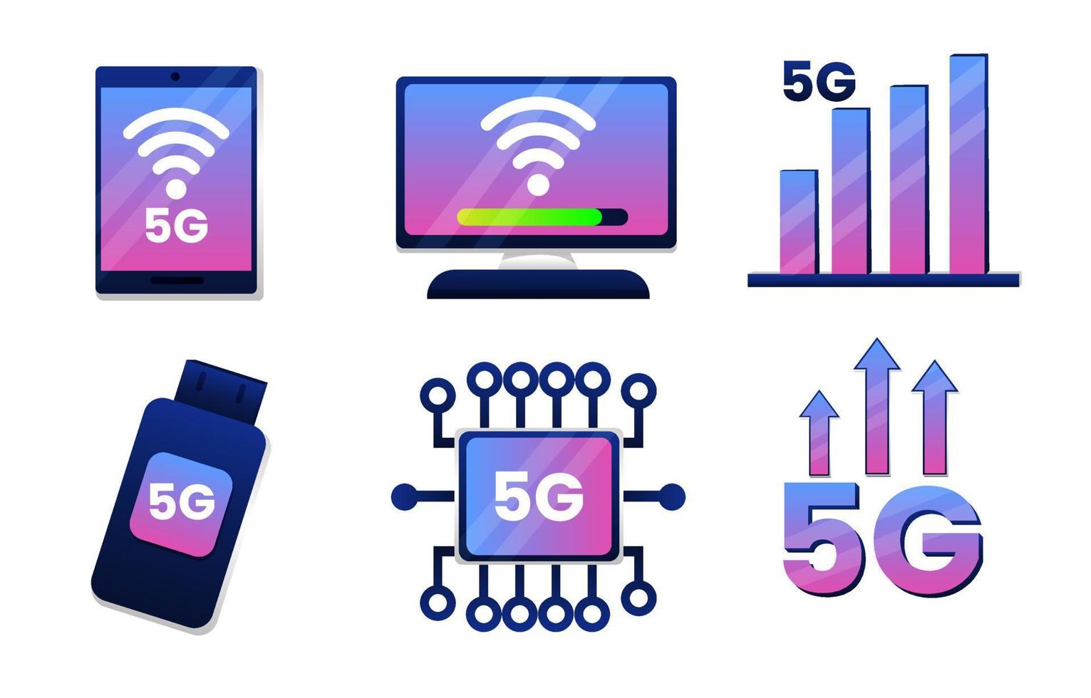 5G wireless network technology icon element vector set.