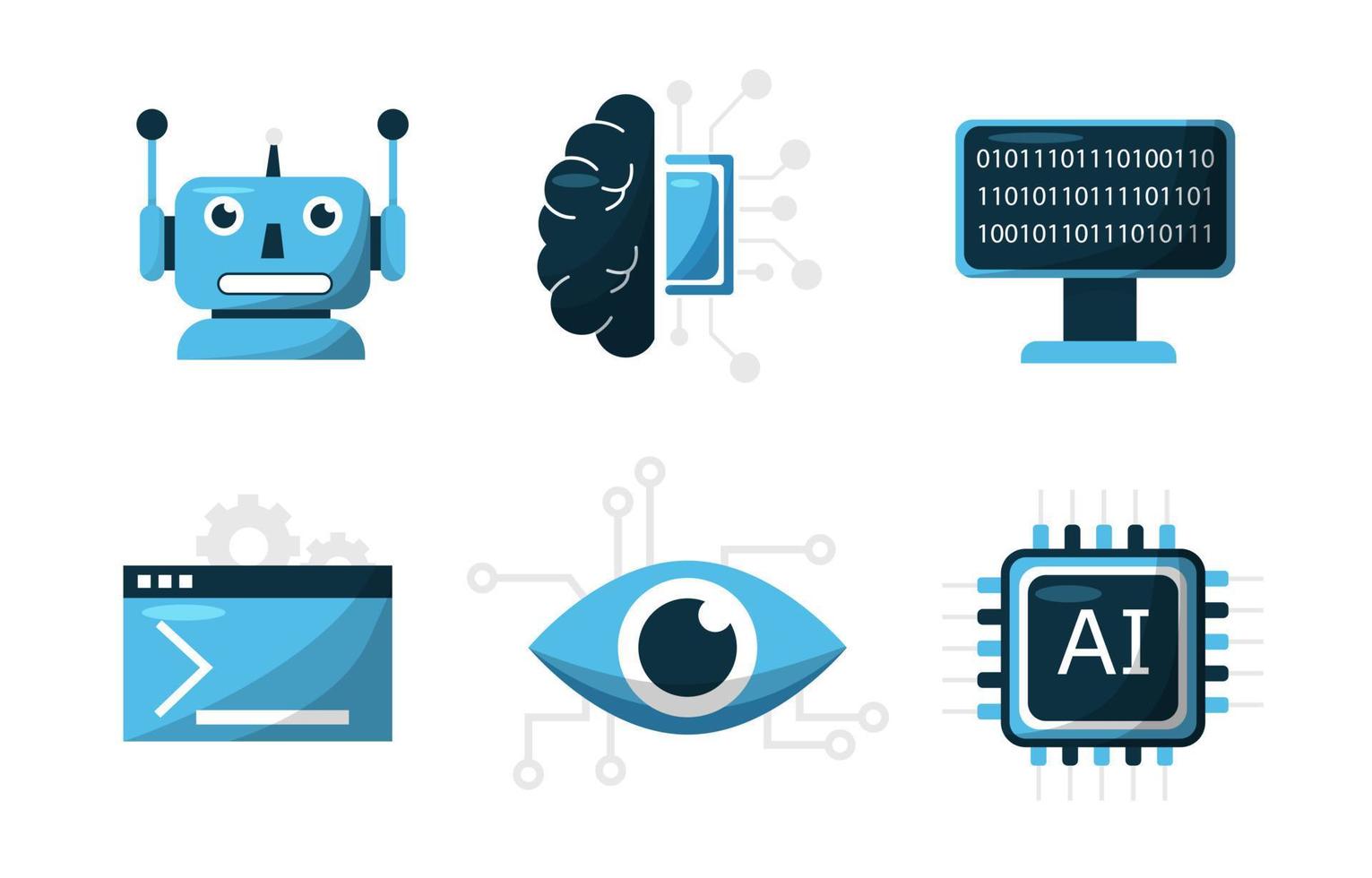 Artificial intelligence icon set element design vector. AI technology and cyber elements. Futuristic technology service and communication artificial intelligence concept vector