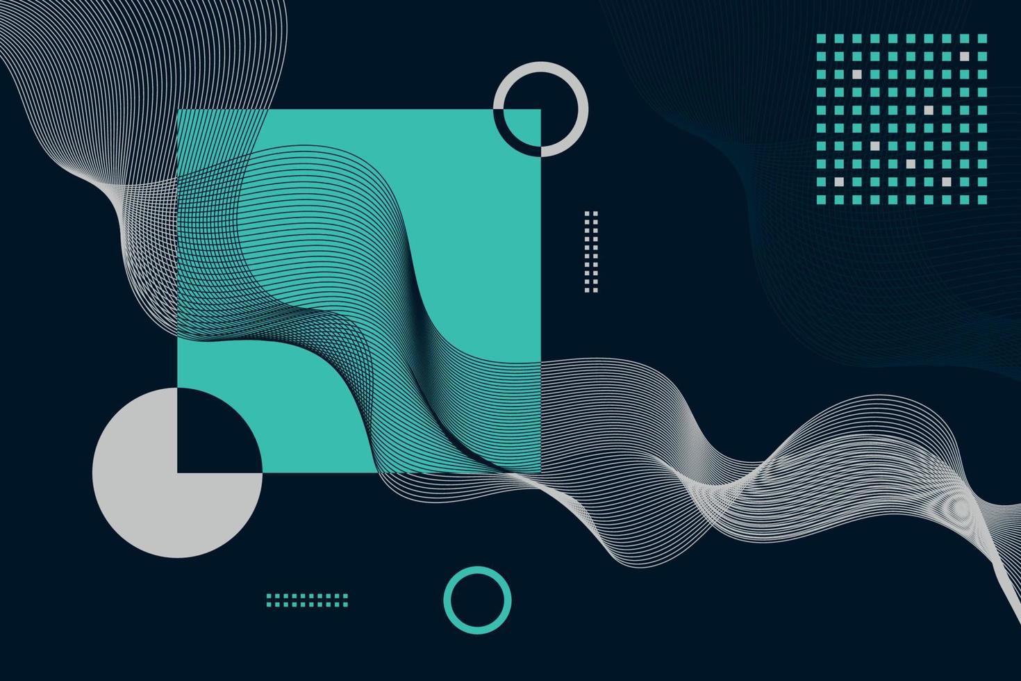 Geometric composition with square, circle and linear waves illustration design vector