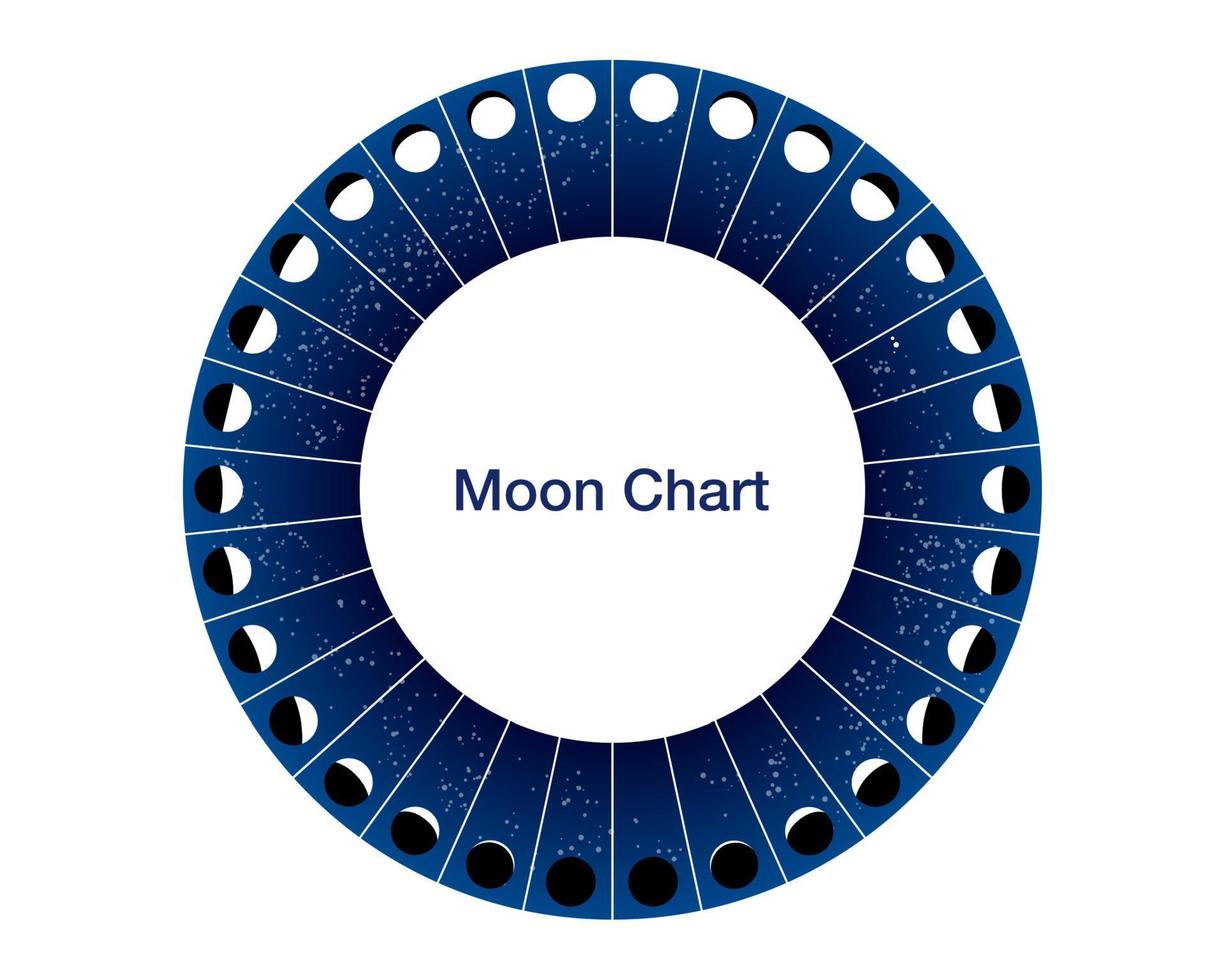 moon phases circle, calendar  astronomy vector chart, lunar wheel blue starry rapresentation isolated on white background