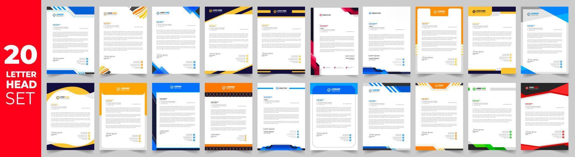 corporate modern letterhead design template set with yellow, blue, green and red color. creative modern letter head design bundle template for your project. letterhead, letter head. vector