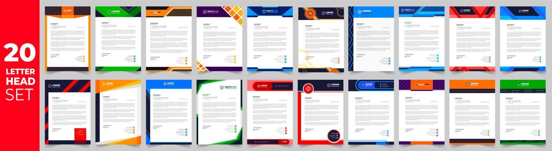 corporate modern letterhead design template set with yellow, blue, green and red color. creative modern letter head design bundle template for your project. letterhead, letter head. vector