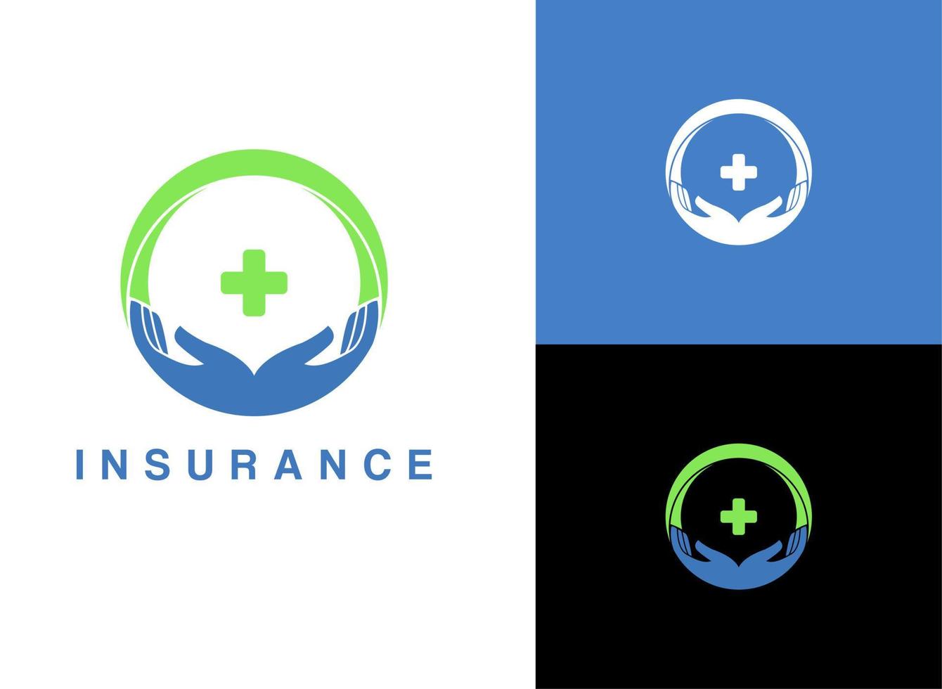 Health insurance logo. Health symbol icon and Two Hands. Vector Logo Design Template Elements, clean and simple.