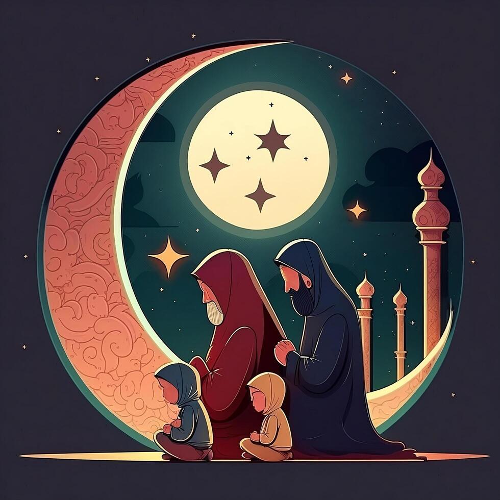 A Muslim family Praying Time Illustration Created with photo
