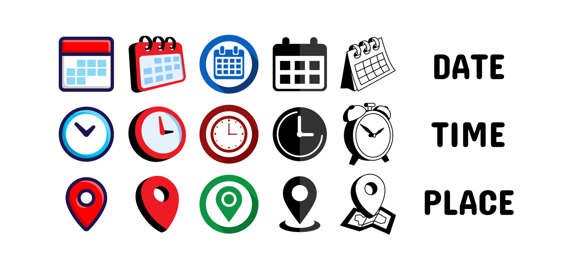 Date, Time, Address or Place Icons Symbol 21907887 Vector Art at Vecteezy
