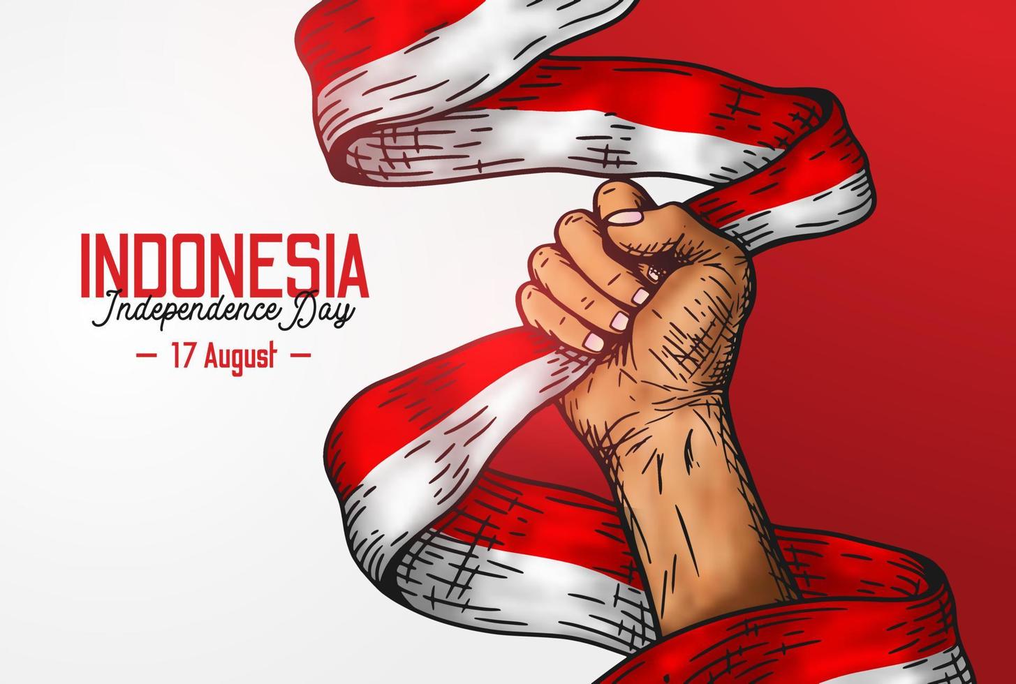 Indonesia Independence Day background. 17 August. Independence Design with clenched hand holding flag, Spirit of freedom symbol vector