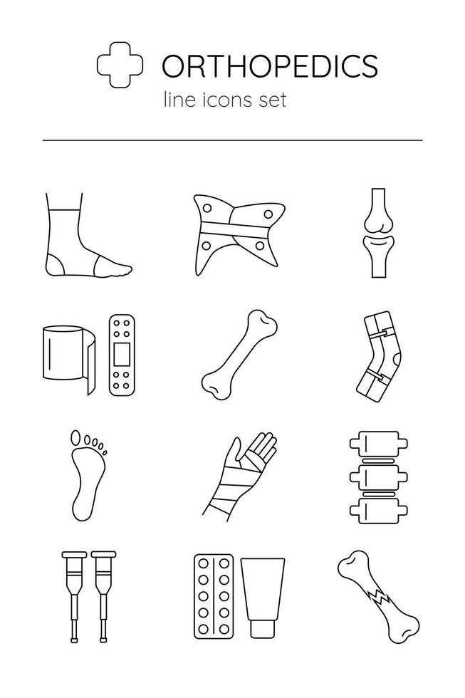 Vector set linear icon orthopedics.