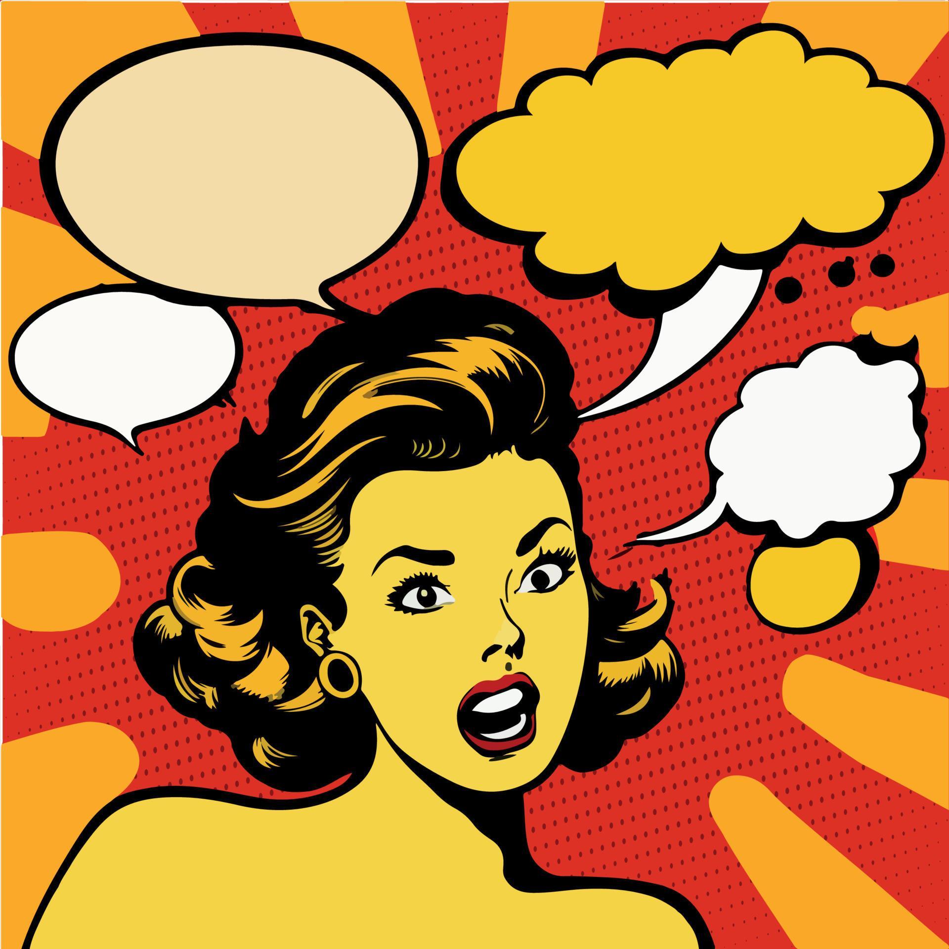 Lady announces and promotes Pop art retro vector illustration comic Lady announces and promotes Pop art retro vector illustration comic