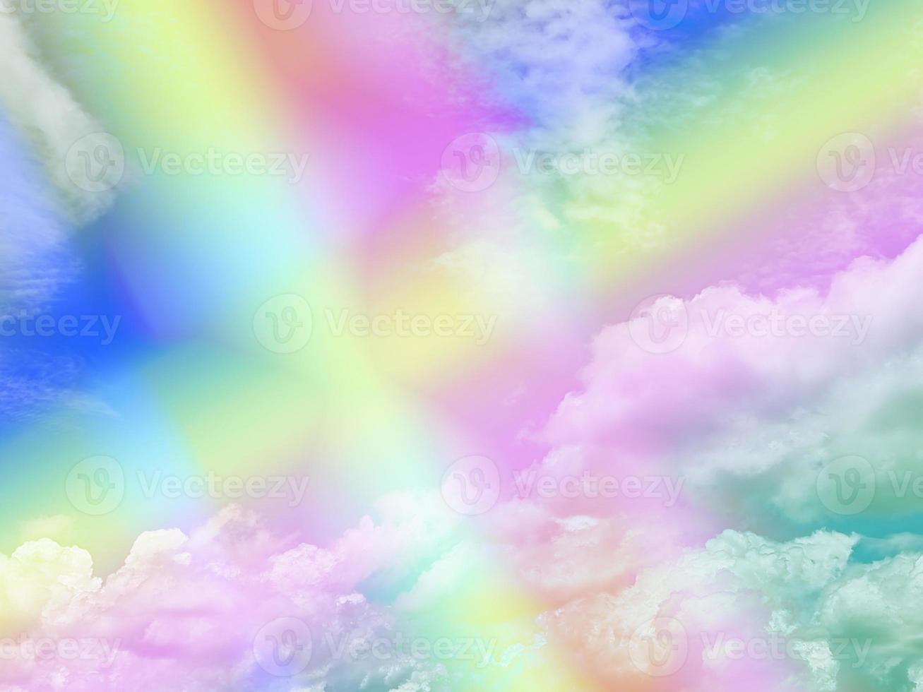 beauty sweet pastel blue yellow    colorful with fluffy clouds on sky. multi color rainbow image. abstract fantasy growing light photo