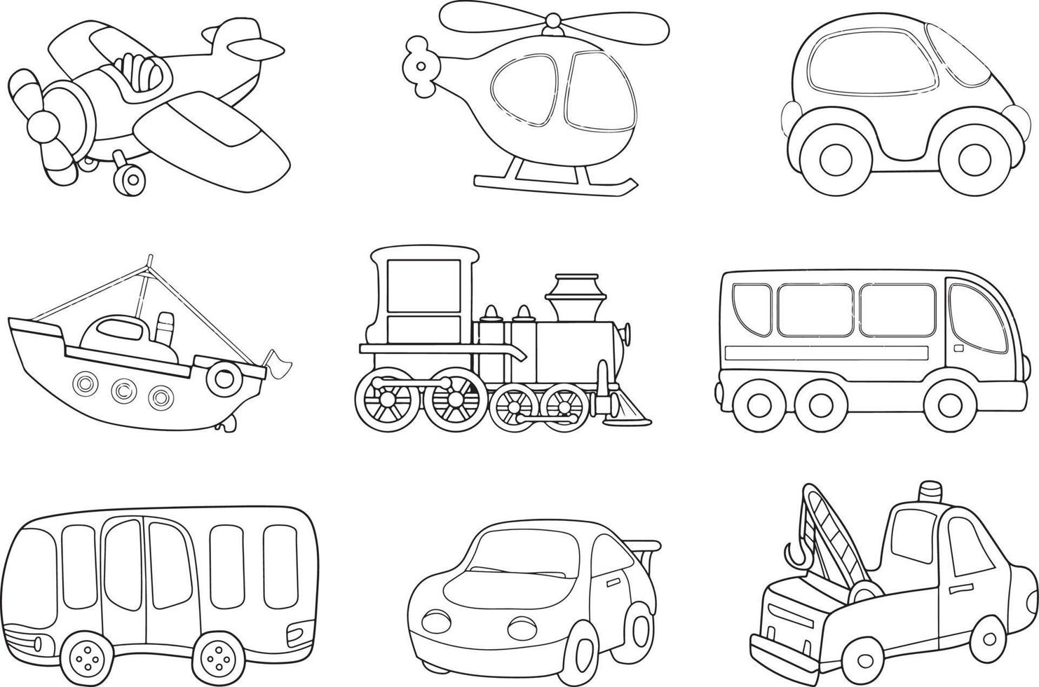 Line art of cartoon transportaion. Vector illustration for coloring book, sticker, poster, etc