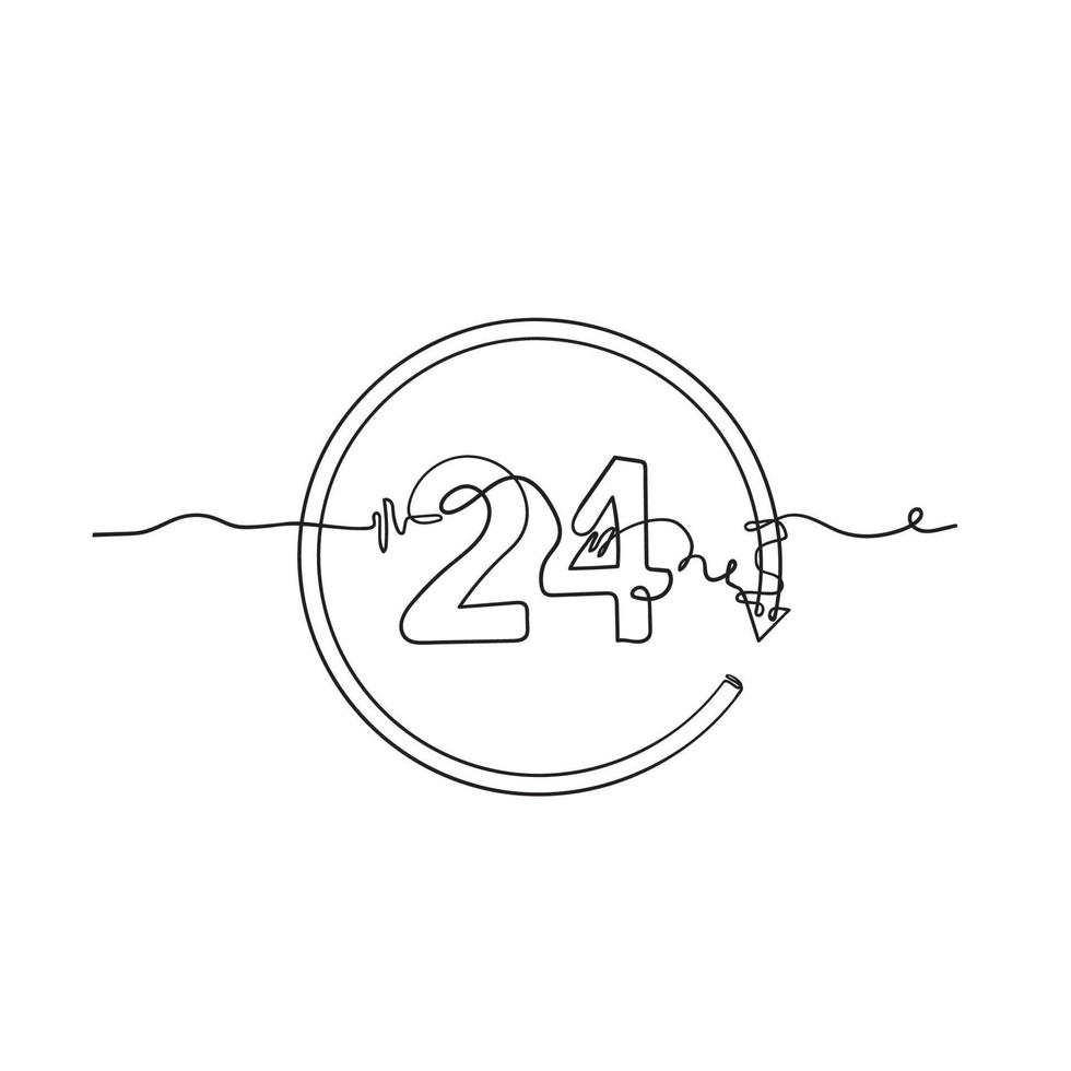 continuous line drawing 24 hours sign illustration vector