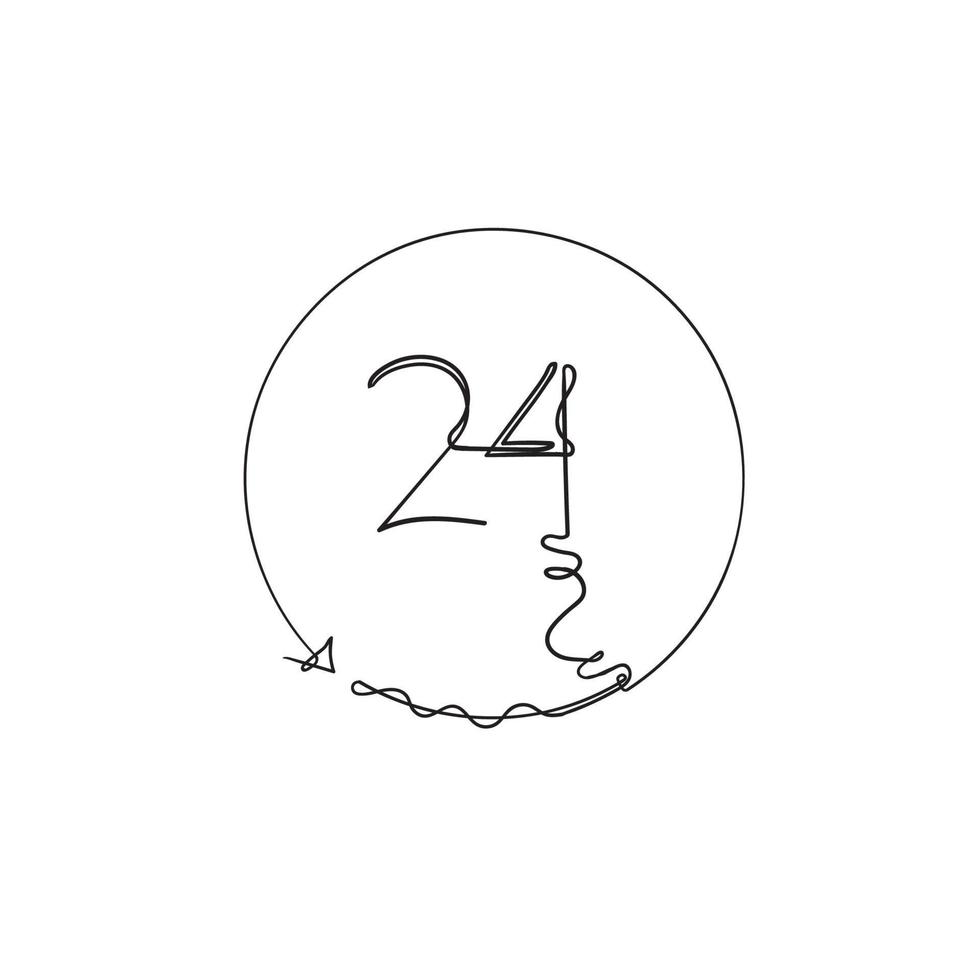 continuous line drawing 24 hours sign illustration vector
