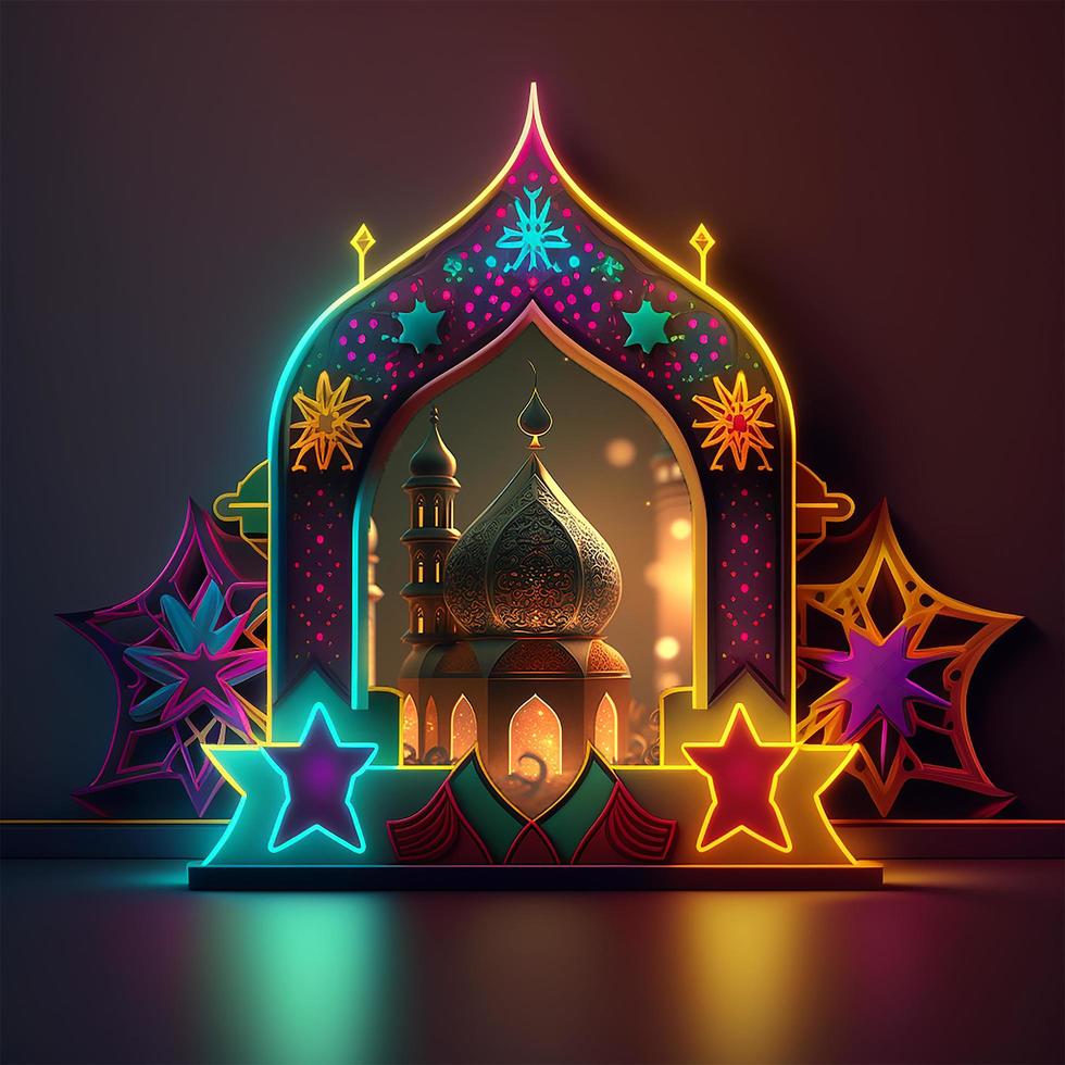 Islamic greetings ramadan kareem card design background with 3d style photo