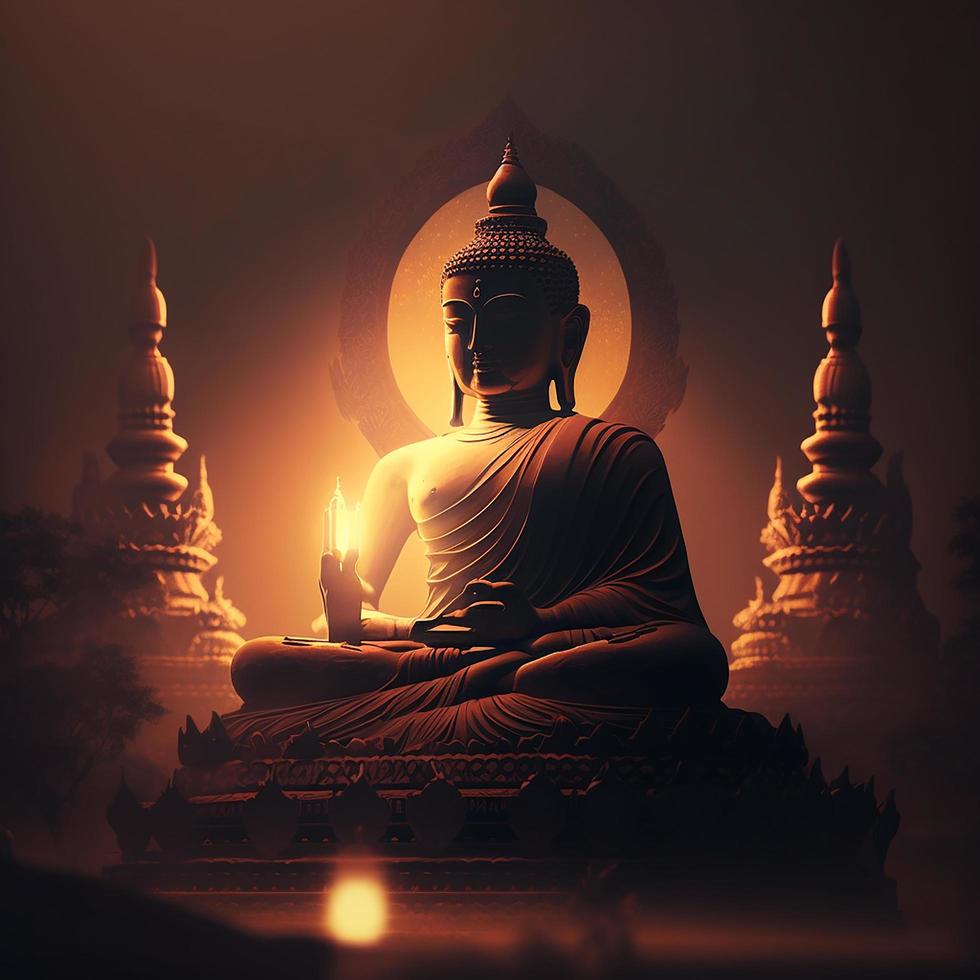 Buddha statue and sunset image in Buddhism makha bucha day visakha bucha day Songkran day buddha purnima photo