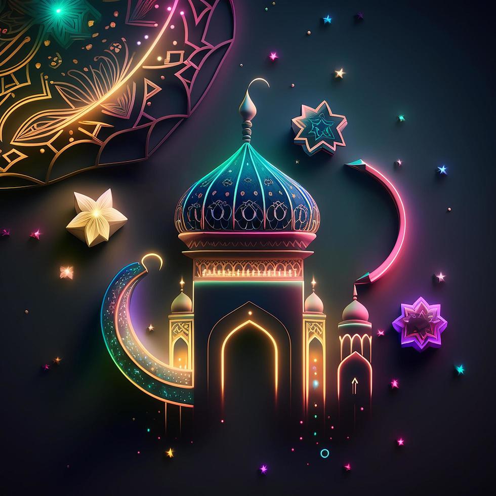 Islamic greetings ramadan kareem card design background with 3d style photo