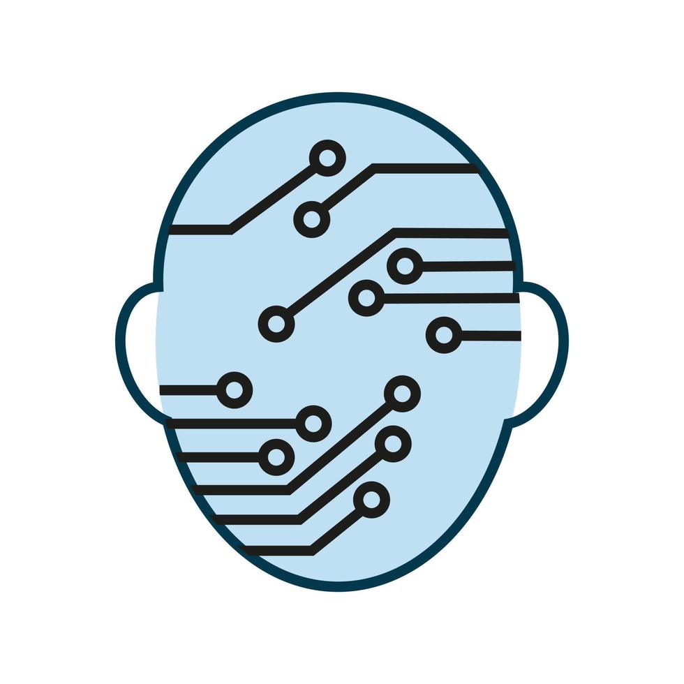Head of AI icon, symbol, UI isorated design on white background, a modern AI  technology head with circuits of robot system icons, a vector concepts
