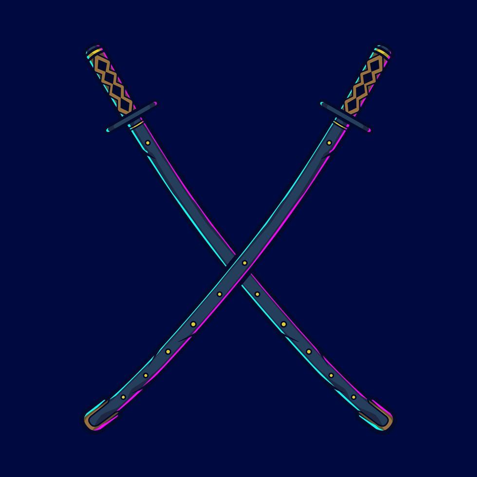 samurai espada vector logo. vistoso katana diseño con oscuro antecedentes. resumen vector ilustración. aislado negro antecedentes para camiseta