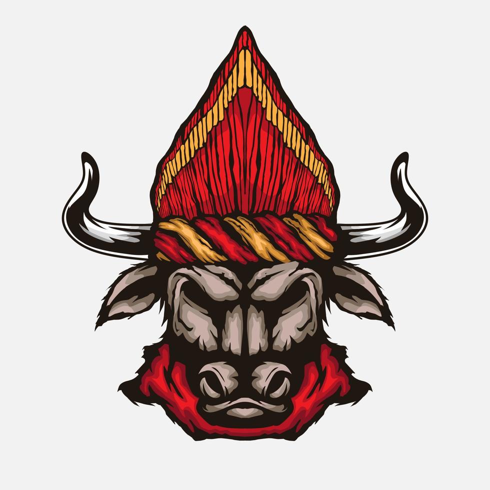 Animal batak buffalo character illustration. Simple ethnic animal head culture vector design. Isolated with soft background.