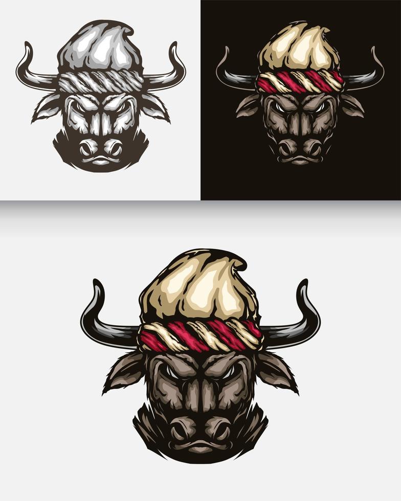 Animal batak buffalo character illustration. Simple ethnic animal head culture vector design. Isolated with soft background.