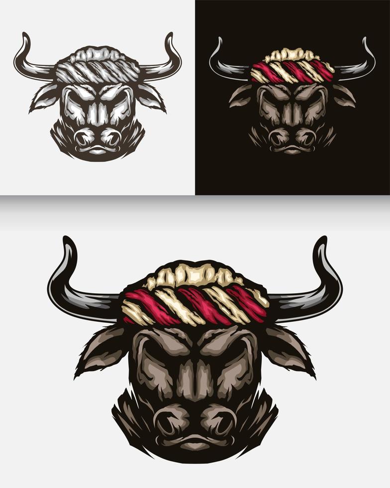 Animal batak buffalo character illustration. Simple ethnic animal head culture vector design. Isolated with soft background.