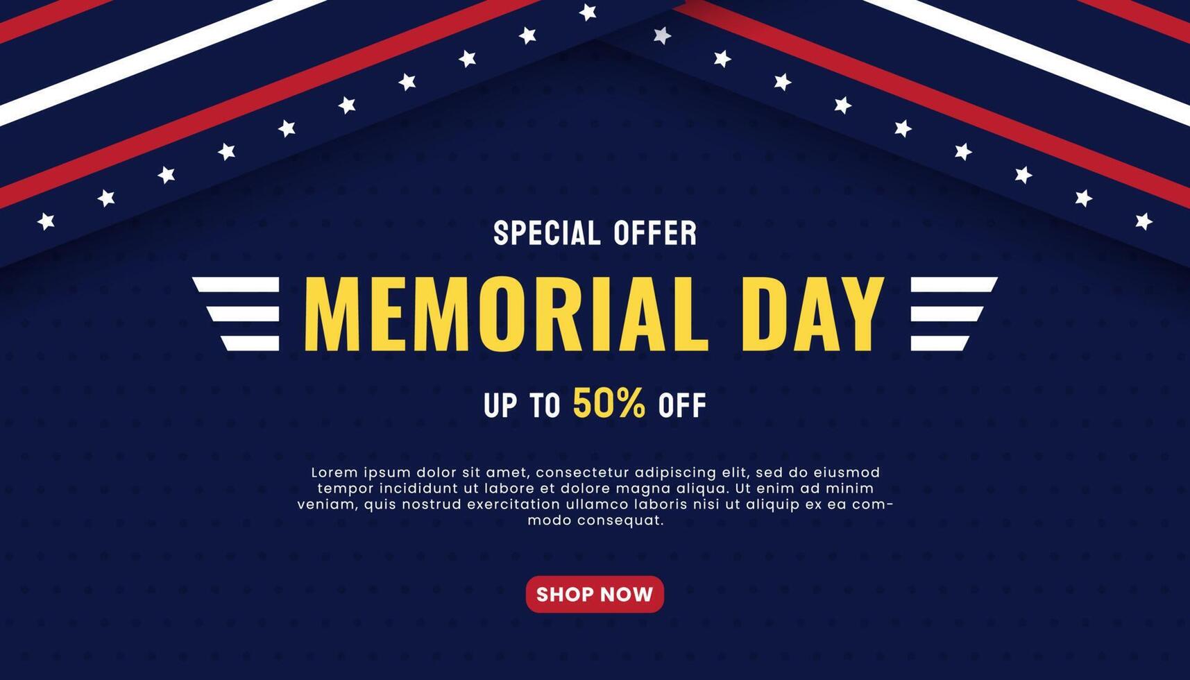 Special Offer Memorial Day. Memorial Day in USA Sale banner design template. vector