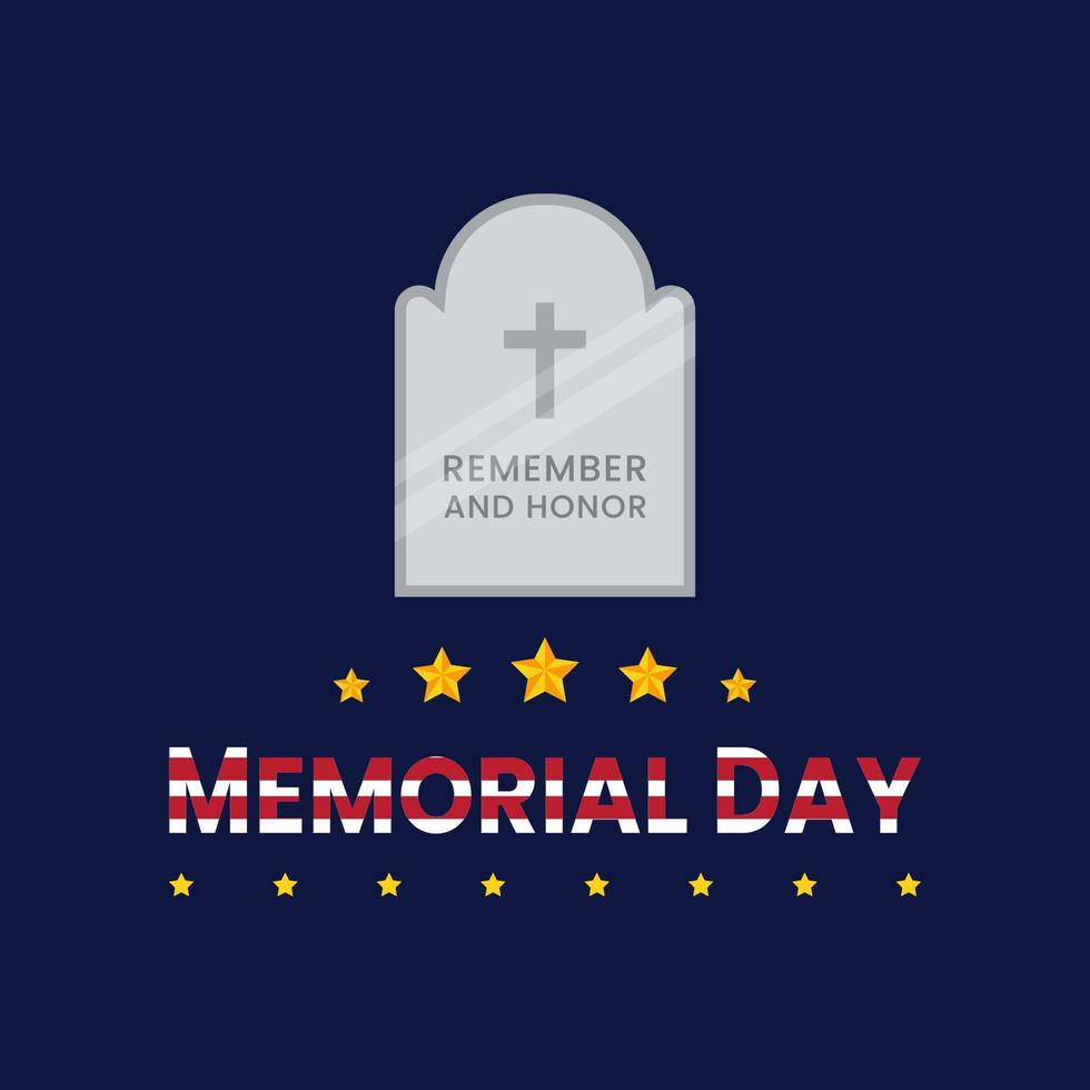 Memorial Day in America background with tombstone illustration. Remember and Honor. vector