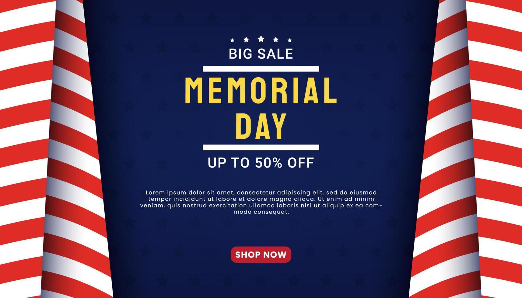 Big Sale Memorial Day. Memorial Day Sale banner template. vector