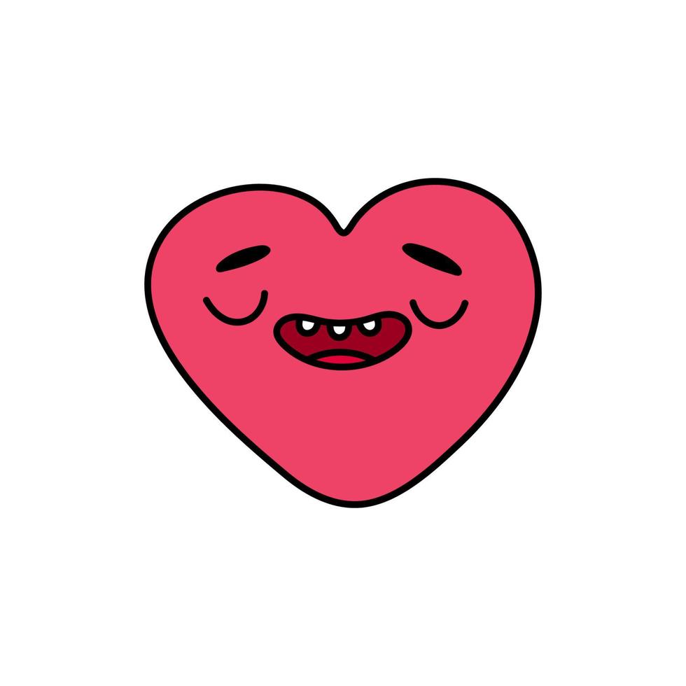 Pink heart doodle hand drawn isolated on white background. 70s style character, cute kawaii figures. vector