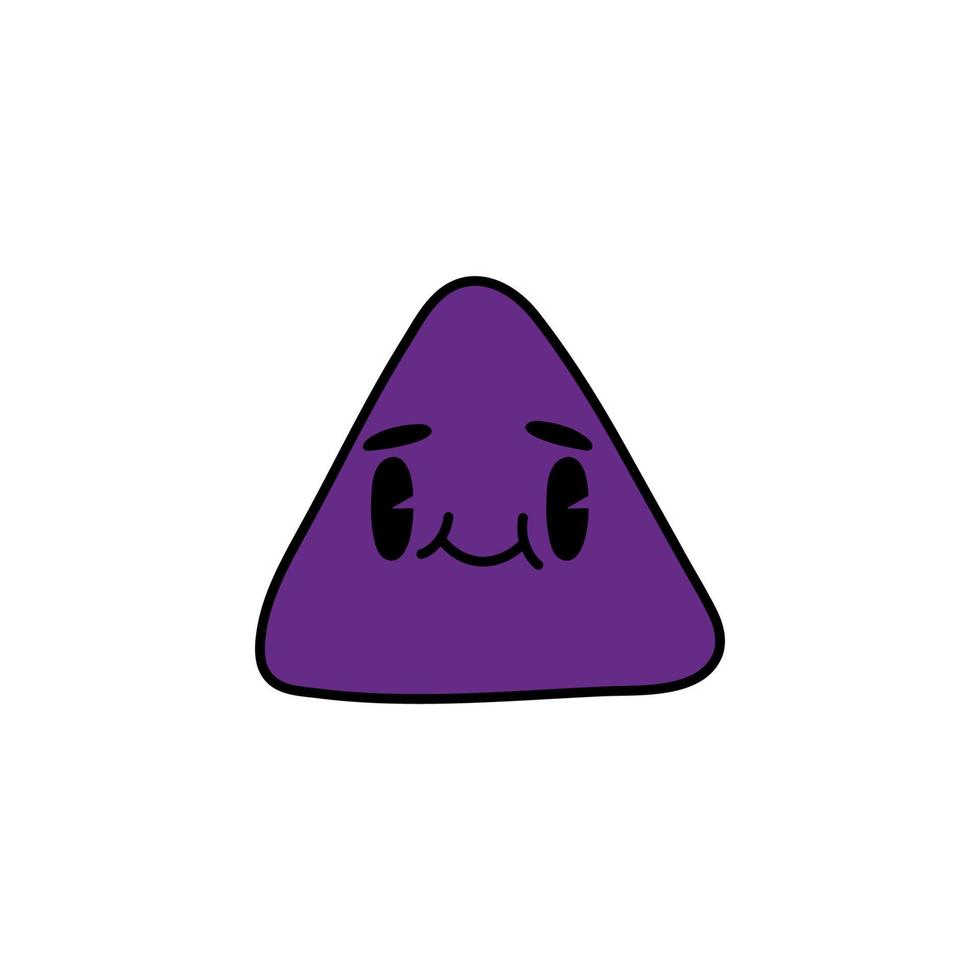Purple triangle doodle hand drawn on a white background. 70s style character, cute kawaii figures. vector