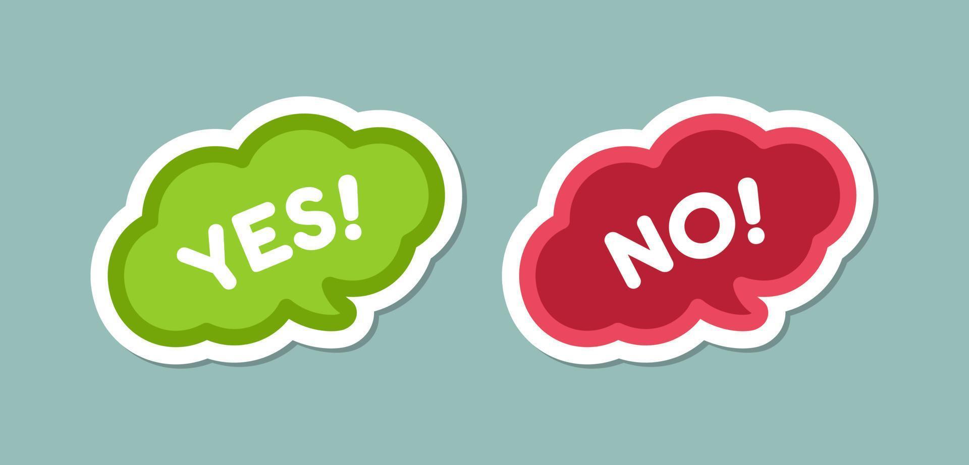 Yes and no chat speech bubble icon set. Cute black text lettering vector illustration.