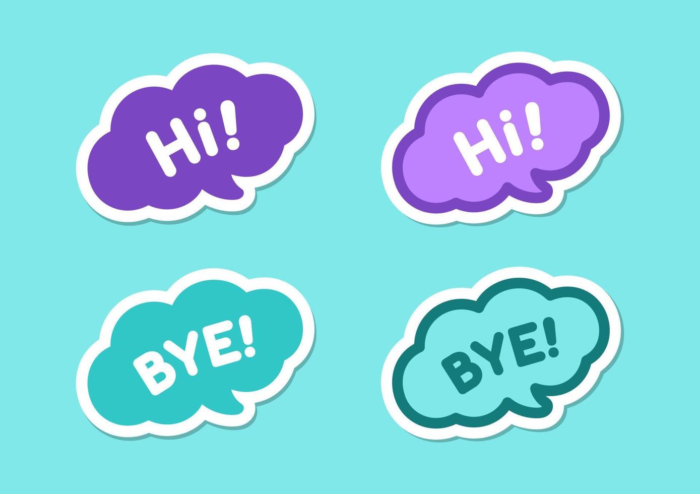 Cute Hello and Bye greeting speech bubble icon set. Simple flat vector illustration.