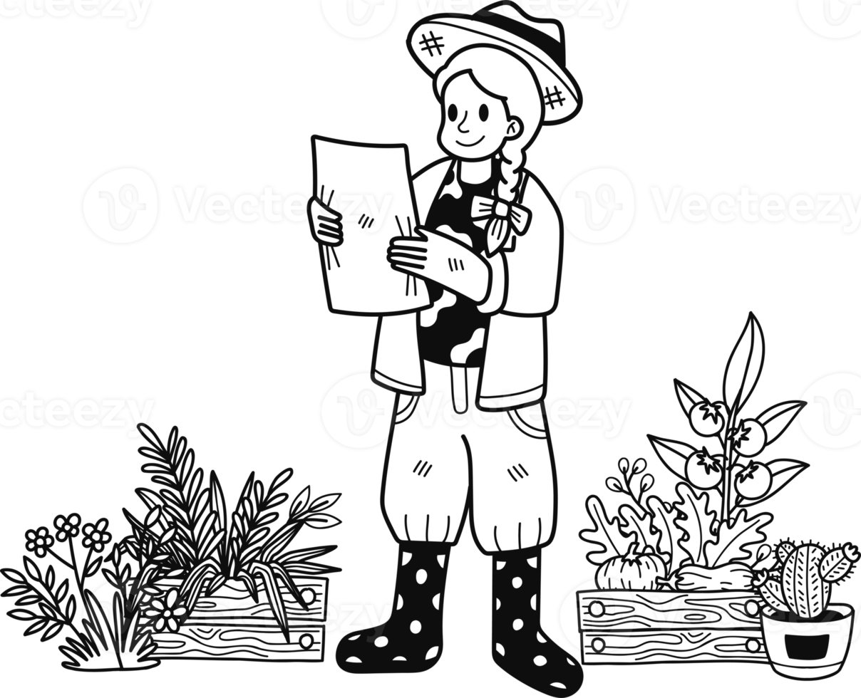 kvinna trädgårdsmästare planera till växt en träd illustration i klotter stil png