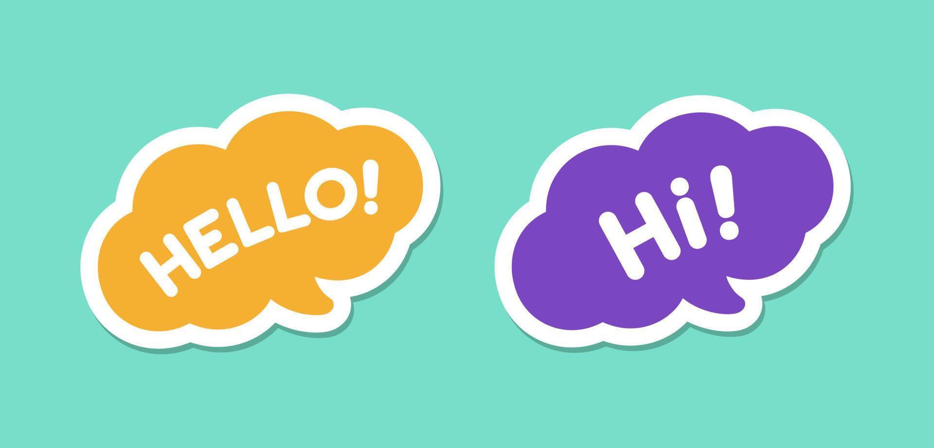 Cute Hello greeting speech bubble icon set. Simple flat vector illustration.