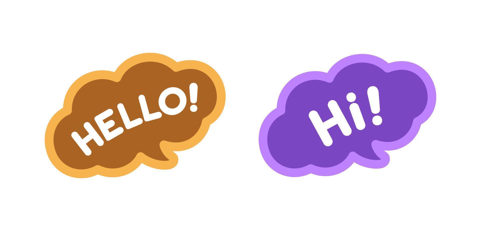 Cute Hello greeting speech bubble icon set. Simple flat vector illustration.