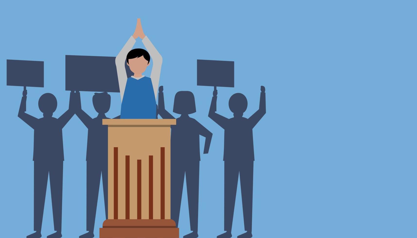 Crowd of people demonstrating silhouette. politics, revolution, takeover, vector, People with banner, and flags, politicians vector