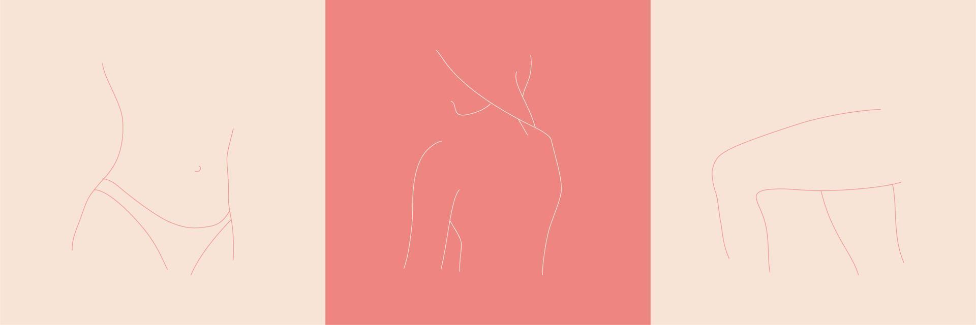 Set of abstract minimalist female body parts. Line art of woman silhouette. Vector fashion illustration of the woman body.