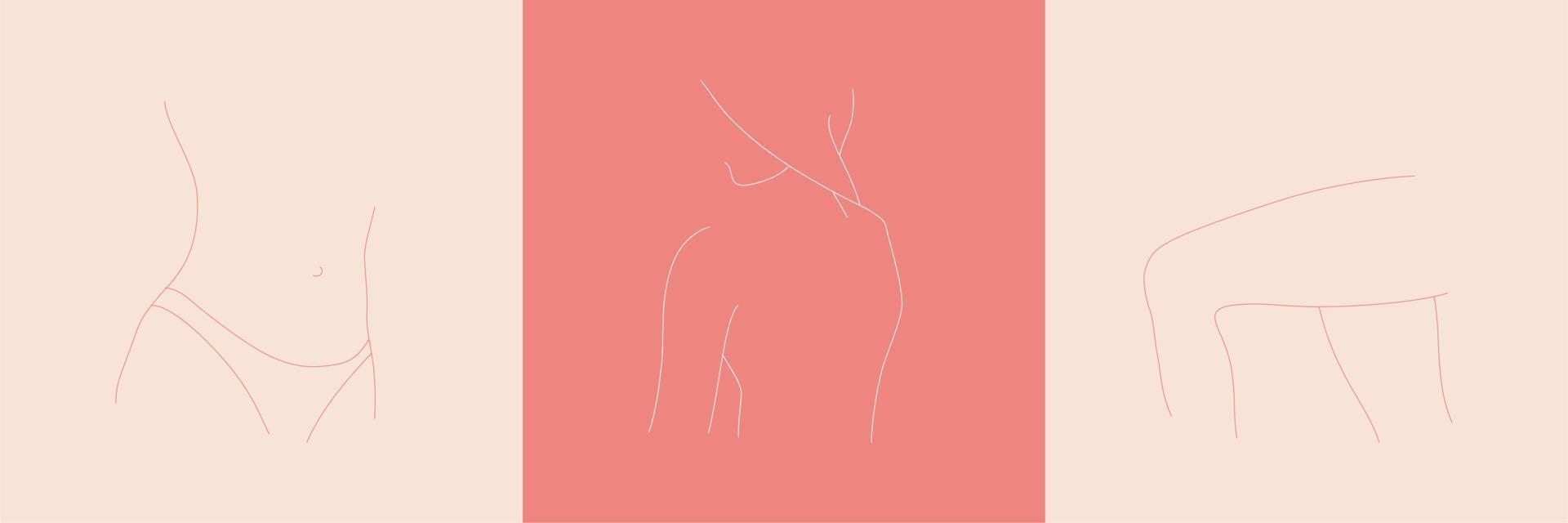 Set of abstract minimalist female body parts. Line art of woman silhouette. Vector fashion illustration of the woman body.