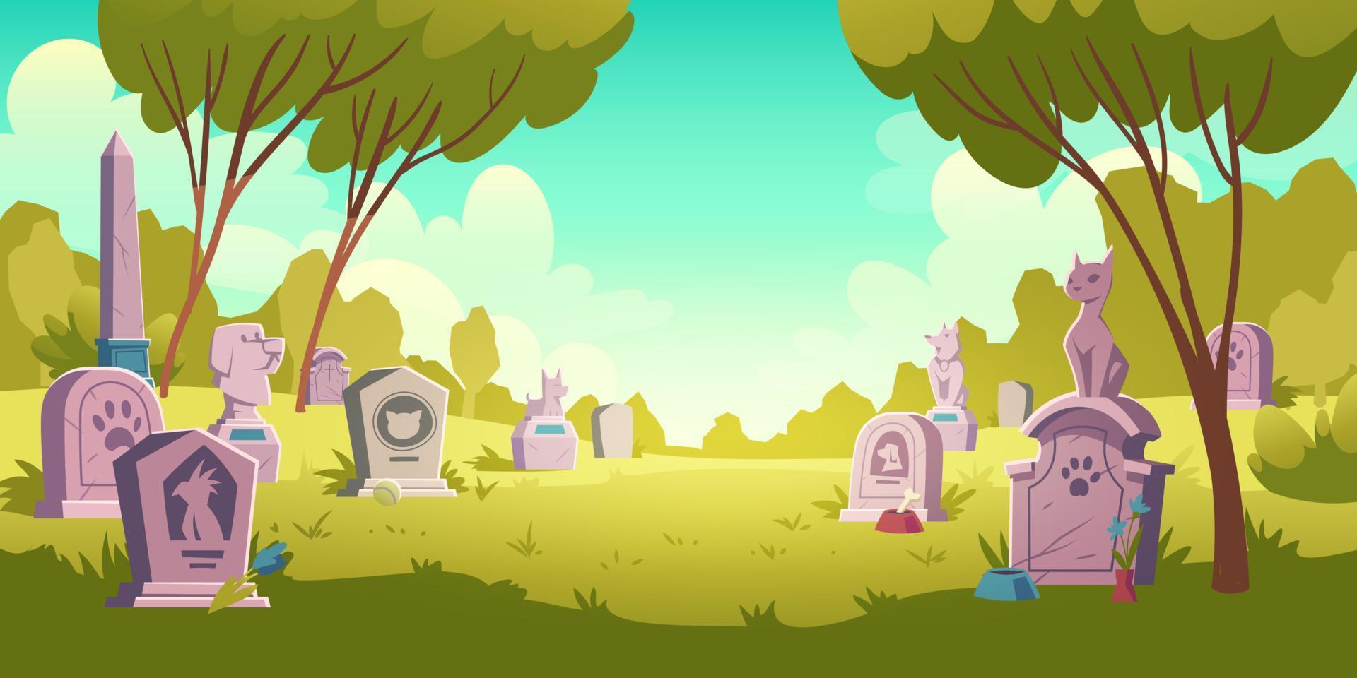 mascota cementerio paisaje, lápida sepulcral con huella vector
