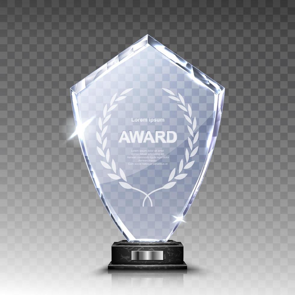 Glass trophy or acrylic winner award realistic vector