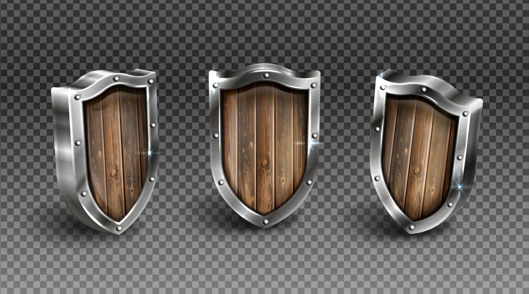 Wood shield with metal frame medieval knight ammo vector