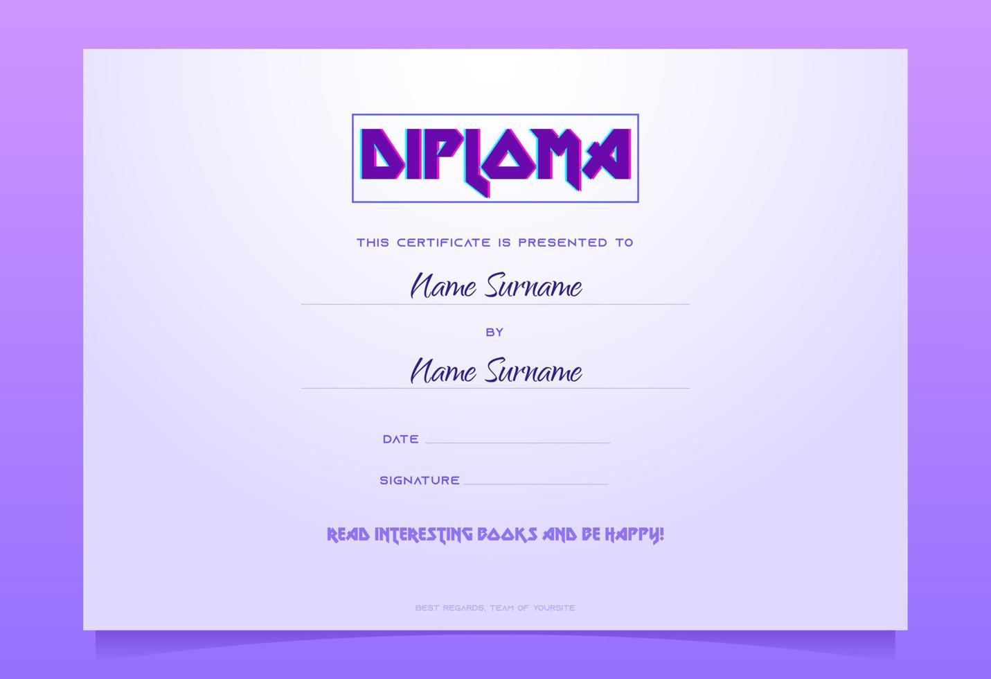 Kids diploma template, book gift certificate, vector