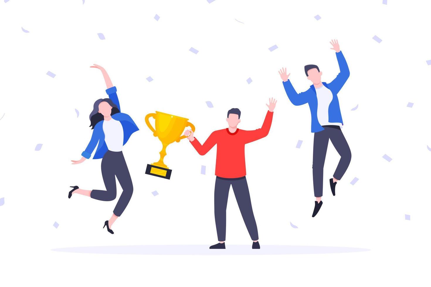 Happy business team employee team winners award ceremony flat style design vector illustration.