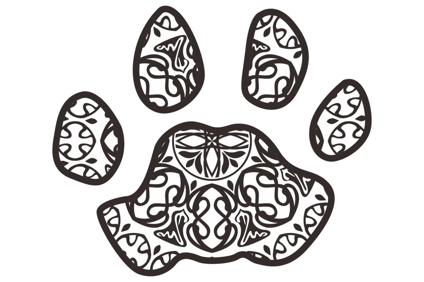 Dog and Cat Paw Mandala Ornament Design png