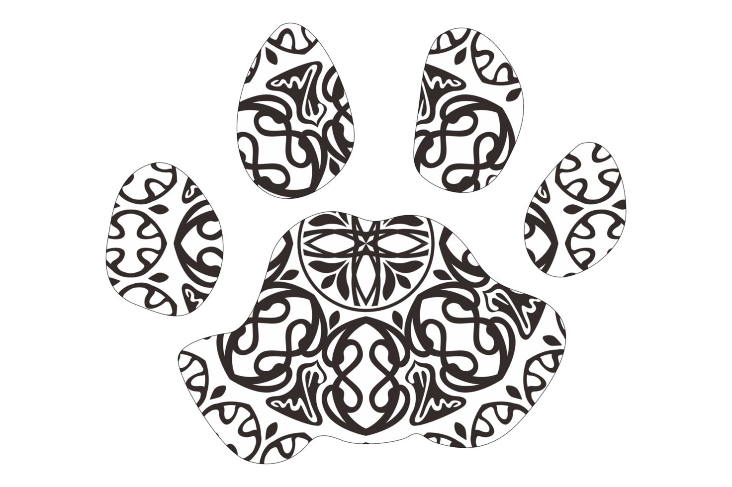 Dog and Cat Paw Mandala Ornament Design png