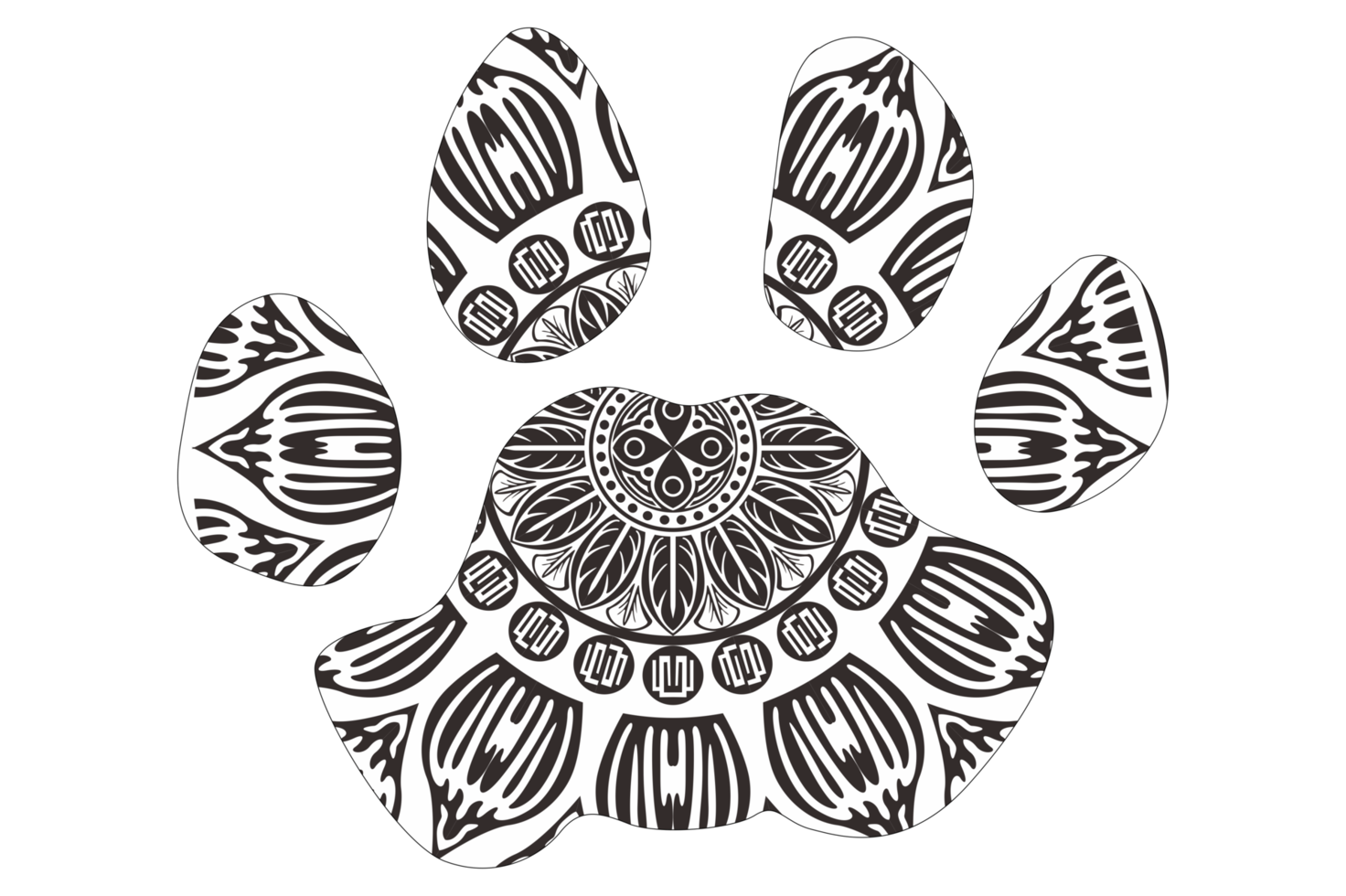 Dog and Cat Paw Mandala Ornament Design png
