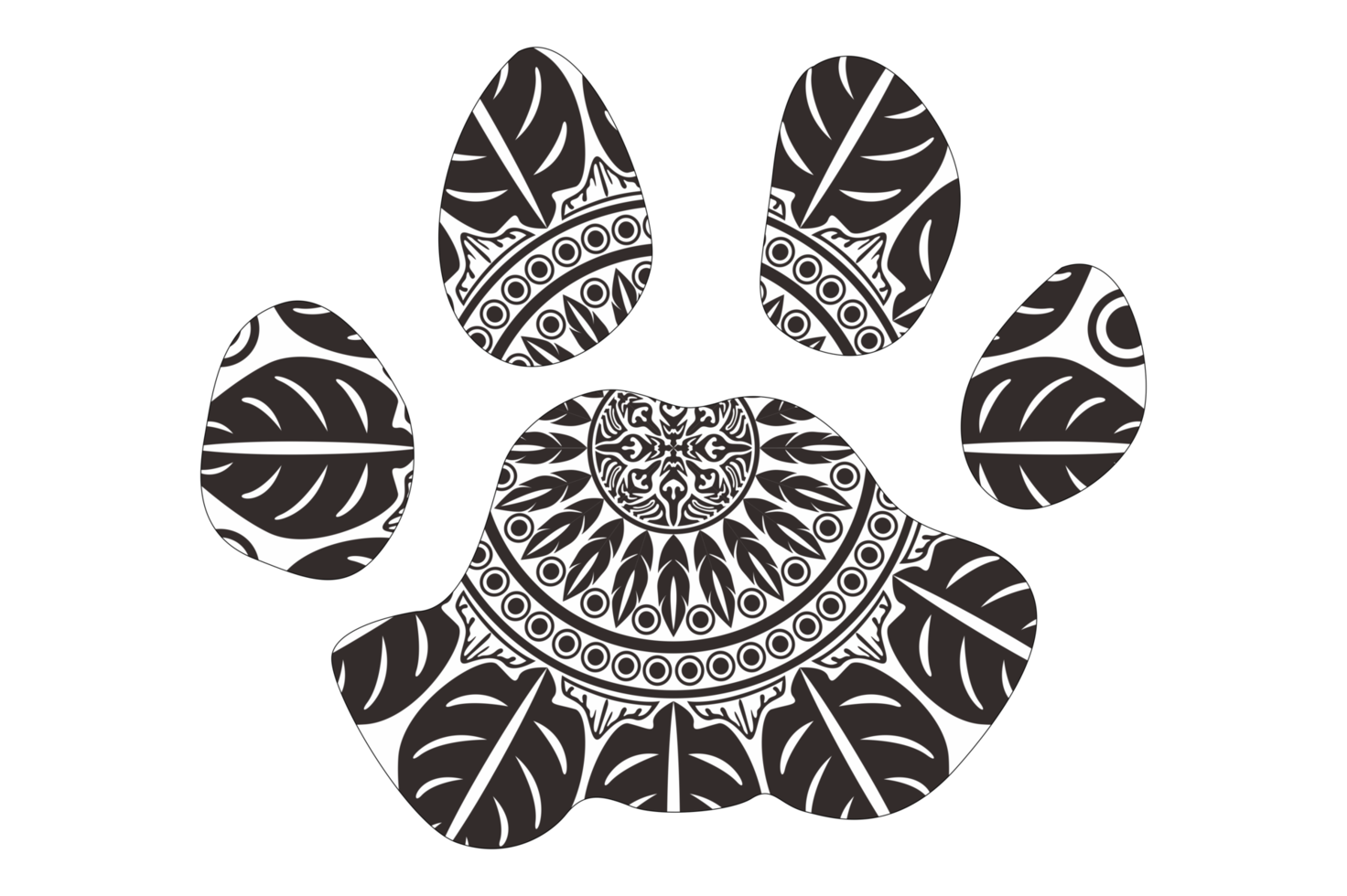 Dog and Cat Paw Mandala Ornament Design png